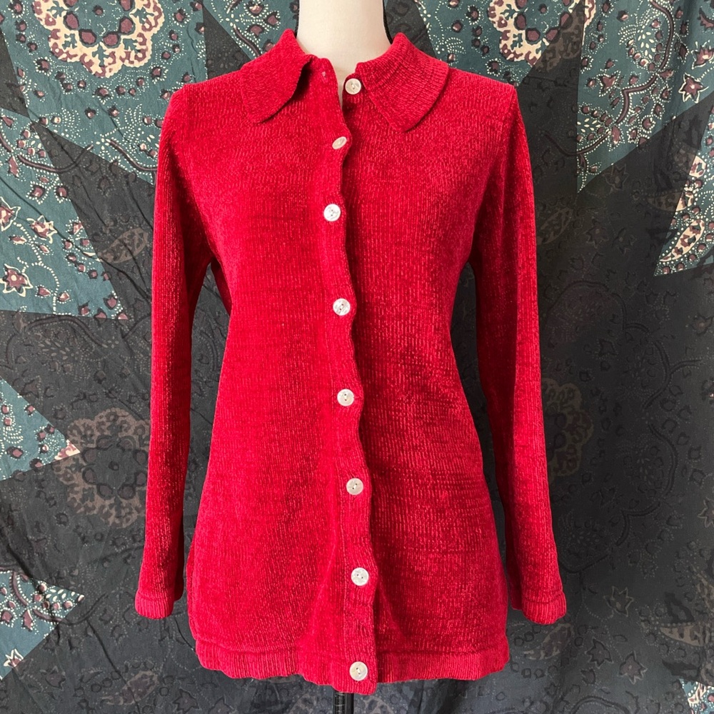 Cherry Red Button Up Cardigan - image 1